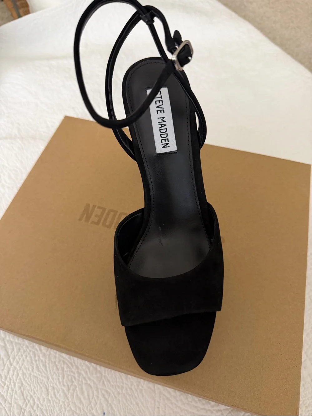 Steve Madden Black Suede Platform Ankle-Strap Heels